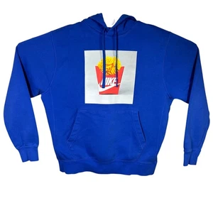 Nike Waffle Fries Hoodie Blue Men's Medium Pullover Sweatshirt Food Graphic - Picture 1 of 11