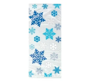 20 x Blue & White Snowflake Christmas Cello Gift Party Sweet Bags with Ties - Picture 1 of 1