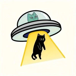 Cat Alien UFO - Funny Car Decal  for Window or Laptop- 5.7" x 5.9" - Picture 1 of 6
