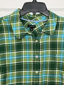 Blusa Talbots a Cuadros Talla XL Verde Turquesa Mangas con Pestaña Enrollable Ligera - Imagen 1 de 10
