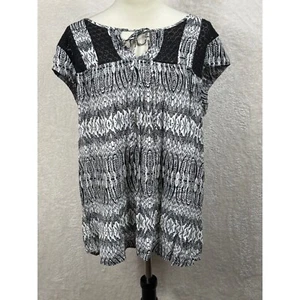 Daniel Rainn Blouse Top Black White Paisley Lace Tie Neck 1X - Picture 1 of 7