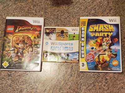 Wii Sports, Indiana jones, smash party (Nintendo Wii, PAL  (NOT US GAMES) (H3) - Image 1 of 4