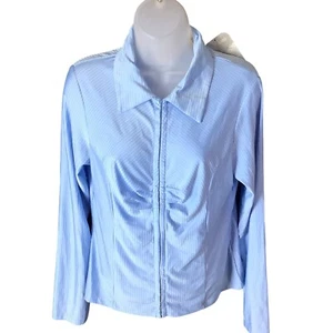 No Boundaries Stretch Juniors Large 11/13 Blouse Blue Stripe Hook & Loop Closure - Picture 1 of 10