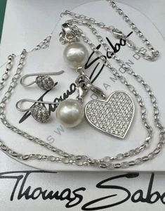 Thomas Sabo Schmuck Set Kette & Perlen Träger& Pave Herz & Ohrringe - Bild 1 von 6