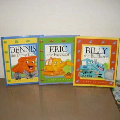 KIDS CONSTRUCTION lot 3 pop-up books Dennis Dump Truck 2000 Billy Bulldozer  - Image 1 of 3