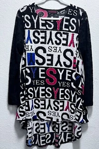 NWOT ~ MISHCA ~ YES Pattern Sheer Knit Tunic Top w/ Black Lace Sleeves ~ Sz LG - Picture 1 of 10