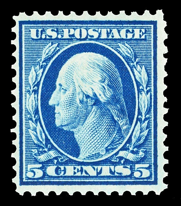 Scott 335 1908 5c Blue Washington Mint F-VF OG NH Cat $110 - Image 1 of 1