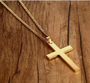 Love Unisex Chain Necklace Gold Cross Pendant Rosary Jesus Men's Stainless Steel - Picture 1 of 6
