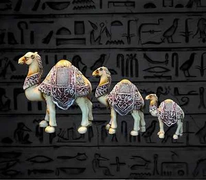 Handmade Egyptian Camels Stone Statue set of 3, Hand-painted Carved Egyptian ca - Picture 1 of 10
