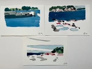 Set of 3 Watercolor and Ink Seascape Paintings by Robert Herrmann - Picture 1 of 4