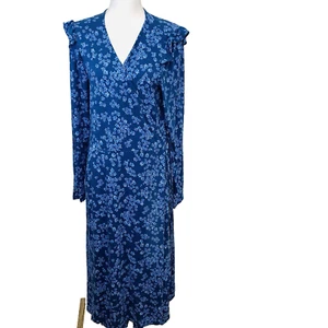 Draper James RSVP Wrap Dress Large Blue Floral Midi Pockets Stretch Cottagecore - Picture 1 of 13