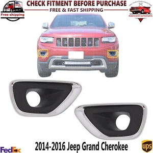 Front Fog Light Trim Left & Right Black & chrome For 2014-16 Jeep Grand Cherokee - Picture 1 of 12