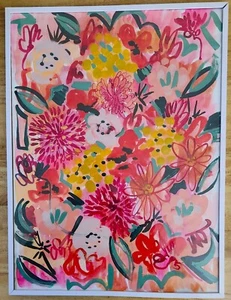 Gerahmtes Original 16x12 Gouache und Aquarell Gemälde auf Papier Blumen signiert - Bild 1 von 6