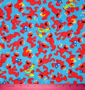 Elmo Fabric - HALF YARD - Quilting Cotton - Sesame Street Blue School Classroom - Picture 1 of 1