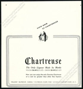 Licor Chartreuse 1939 con café negro café camarero arte impresión vintage anuncio - Imagen 1 de 7