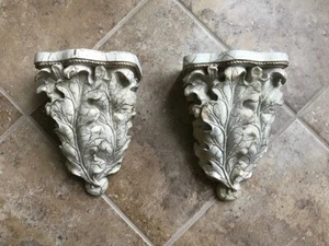 2 Vintage verziert Gardinenstangenhalter Corbel Vorhänge Schal Blatt Scheiben 9x6x4" - Bild 1 von 19