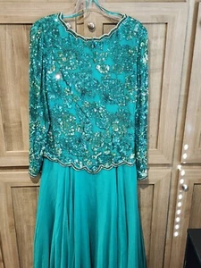 Vintage Oleg Cassini Black Tie Green 100٪ Silk Beaded With Sequins Size 18 - Picture 1 of 11