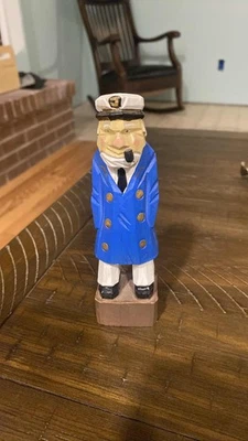 Vintage Hand Carved Wooden Sea Captain Sailor Nautical Figure Blue Coat 6” Foto 1 de 4