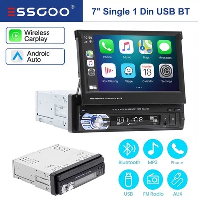 7inch Single 1 DIN Flip out Car Radio Stereo Touch Screen Bluetooth MP5 Player - Image 1 of 4