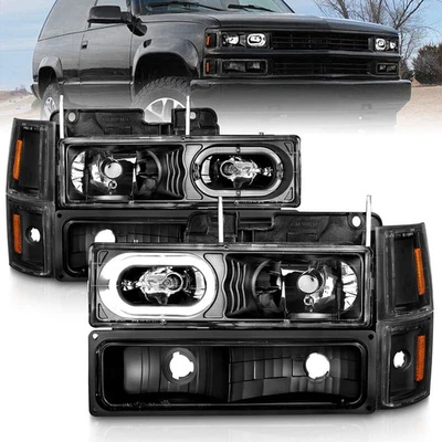 Black Clear Lens Crystal Headlight Set for 1988-2000 Chevrolet C/K3500 - Image 1 of 4