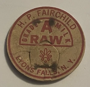 Vintage Milchflaschenverschluss H. P. FAIRCHILD DAIRY, Lyons Falls, NY New York - Bild 1 von 2
