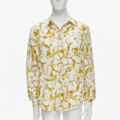 Camisa VERSACE Barroco Rococó Oro Blanco Estampado Floral Hoja Algodón EU40 M Foto 1 de 4