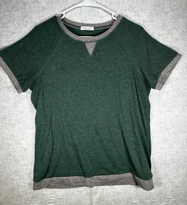 Ekouaer Womans T Shirt Top Green Gray Trim Size Medium Short Sleeve Crew Neck - Picture 1 of 5
