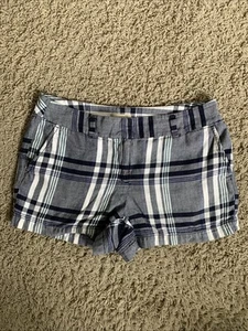 LOFT 4” Shorts Damengröße 6 kariert marineblau weiß grau Baumwolle/Leinen Chino - Bild 1 von 5