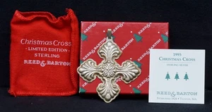 VINTAGE 1995 REED & BARTON argento sterling croce di Natale ornamento con scatola e borsa - Foto 1 di 4