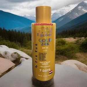 MEGA GLOW EGYPTIAN TIK TOK GOLD 24K WHITENING LOTION OMEGA 3 LSF30 400ml - Bild 1 von 3