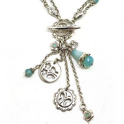 Collar BRIGHTON Dijes Mariposa Alas de Vidrio Aqua Plata Palanca Estilo Retirado Foto 1 de 4