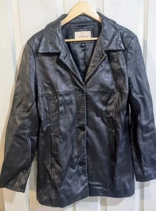 Vintage Lady Hathaway Jacket s.L Black Leather Y2K 90's - Picture 1 of 6