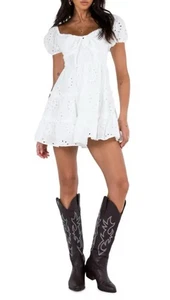 Princess Polly Lavine Mini Dress White Size 4 Eyelet Embroidered Mini - Picture 1 of 12