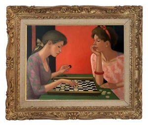 YVES GANNE (1935-2019) ELEVE DE FERNAND LEGER - HST JEU DE DAMES SIGNEE (1) - Foto 1 di 23