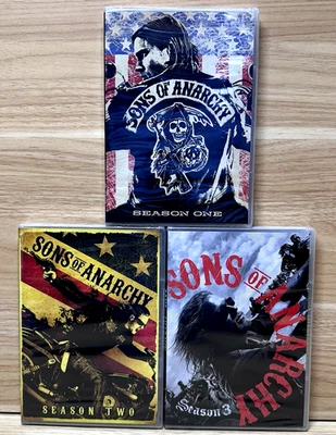 Sons of Anarchy Complete Seasons 1, 2 & 3 DVD Box Sets TV Series - All NEW - Image 1 of 4