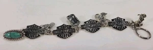 VINTAGE Harley-Davidson Charm Bracelet - CUSTOM MADE - STERLING SILVER TURQUOISE - Picture 1 of 17