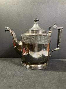Tetera victoriana vintage chapada en plata caña y bartón tapa con bisagras de metal - Imagen 1 de 18