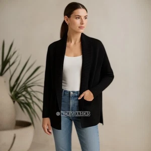 Athleta Black Chunky Ribbed Cocoon Cardigan Sweater Open Front Relaxed Fit Sze S - Picture 1 of 10