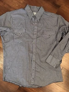 DJ Dickson-Jenkins Western Snap Long Sleeve L Blue Checked Pockets Lightweight - Picture 1 of 10