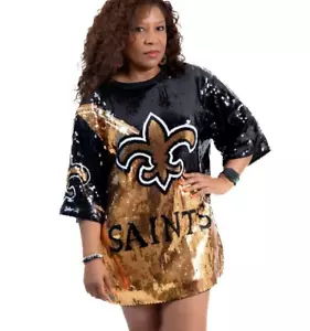 New Orleans Saints Women's Black and Gold Sequin Jersey Party Dress - Picture 1 of 10