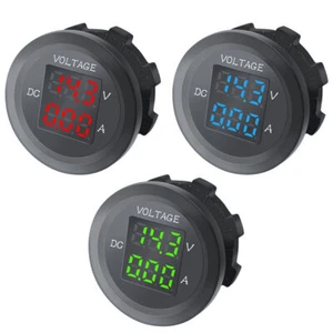 Car Mini Dual Voltage VA Round LED Panel Digital Voltmeter Ammeter Tester Monito - Picture 1 of 13