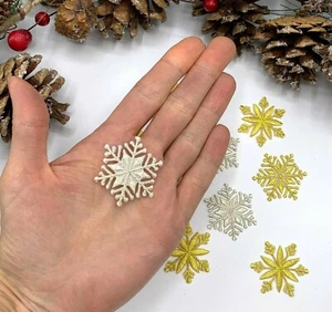 Snowflake patch metallic gold silver iron on embroidered motif Christmas winter - Picture 1 of 13