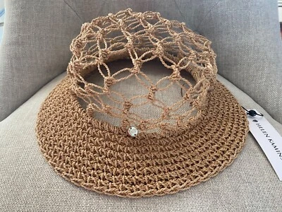 HELEN KAMINSKI MACRAMÊ SELVAGEM CLÁSSICO BALDE RÁFIA CHAPÉU NATURAL NOVO/ETIQUETA - Imagem 1 de 4