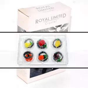 ROYAL LIMITED CRYSTAL Wine Glass Fruit Shaped Charms Set of 6 Hand Blown - Picture 1 of 7