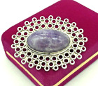 VTG Mexico Mid Century Sterling Silver Amethyst Circles Large Oval Brooch 2+"