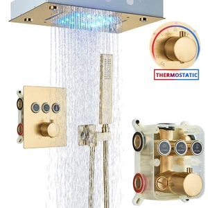 Thermostat Unterputz Duscharmatur Set Gold 36x50cm LED Regendusche System iBox - Bild 1 von 14