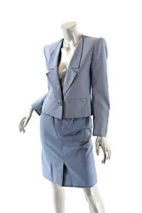 VALENTINO Boutique Vintage Blue and White Houndstooth Wool Skirt Suit US 6 NICE - Picture 1 of 10