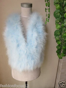 Girl's Real Ostrich Feather Fur Vest Winter Warm Waistcoat Short Light Blue - Picture 1 of 5