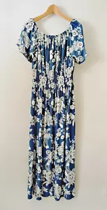 NWT Anthropologie Kindred Maxi Dress Plus 2X Boho Peasant Floral Smocked Blue - Picture 1 of 9