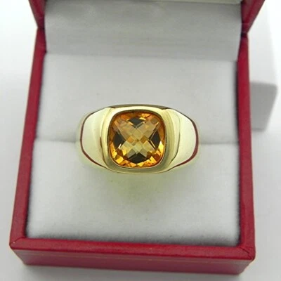 Anillo de boda solitario de citrino creado en laboratorio de 3 quilates enchapado en oro amarillo para hombre Foto 1 de 4